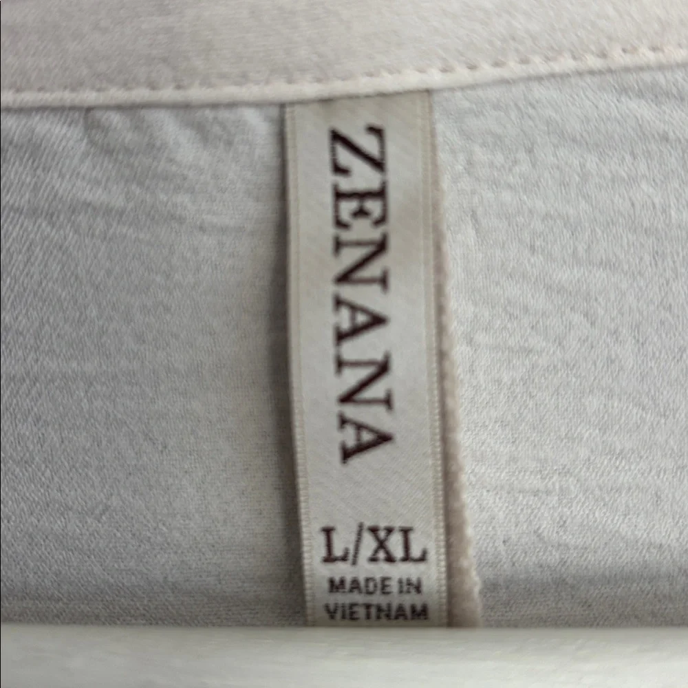 NEW! Woven Airflow Collared V-Neck Short Sleeve Top-L/XL Sand Beige - Picture 7 of 9